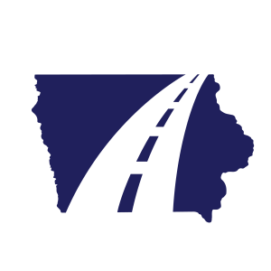 Denco logo image of the state of Iowa with a road through it.